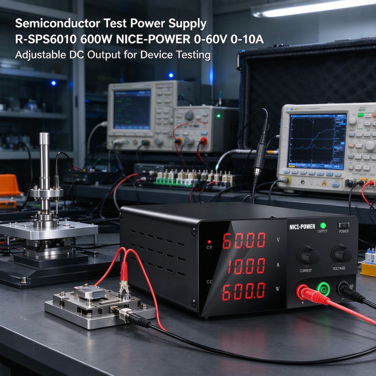 Semiconductor Test Power Supply R-SPS6010 600W NICE-POWER 0-60V 0-10A Adjustable DC Output for Device Testing
