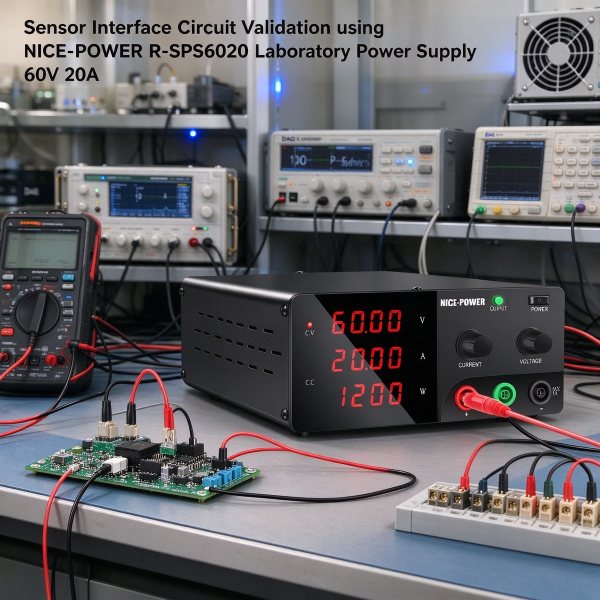 Sensor Interface Circuit Validation using NICE-POWER R-SPS6020 Laboratory Power Supply 60V 20A
