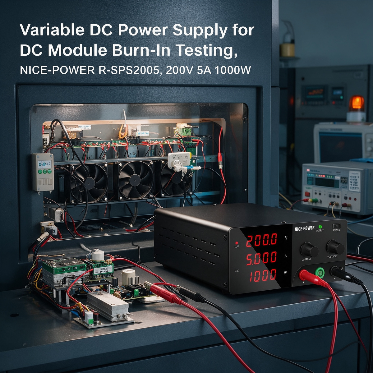 Variable DC Power Supply for DC Module Burn-In Testing, NICE-POWER R-SPS2005, 200V 5A 1000W