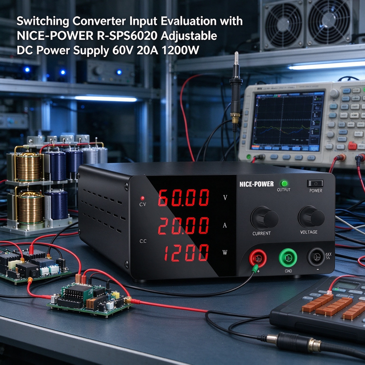 Switching Converter Input Evaluation with NICE-POWER R-SPS6020 Adjustable DC Power Supply 60V 20A 1200W