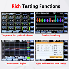 Testeur de température multicanaux 8 ou 16 canaux -200 °C à 2320 °C, écran tactile LCD 5 pouces, interface USB, fonction d'alarme, thermocouple numérique. 