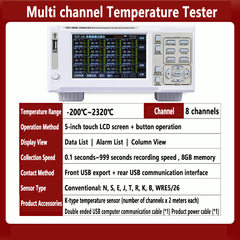 Testeur de température multicanaux 8 ou 16 canaux -200 °C à 2320 °C, écran tactile LCD 5 pouces, interface USB, fonction d'alarme, thermocouple numérique. 