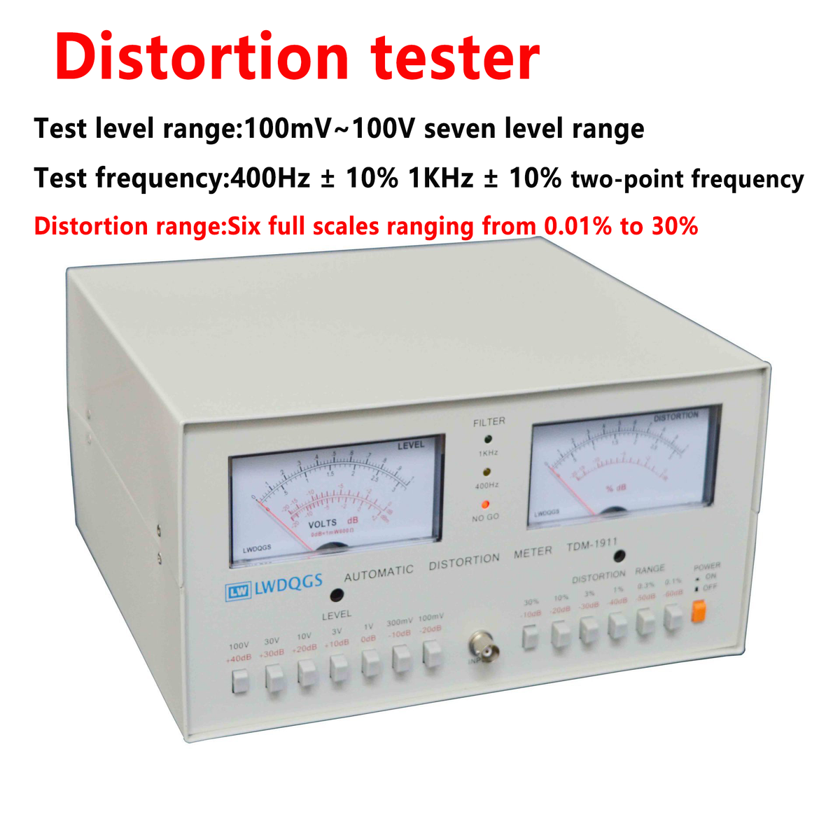 Distortion Meter 100mV~100V Automatic Audio Distortion Meter 0.01%~30% Distortion Electrical Level Tester Detection Signal Waveform Purity Tester