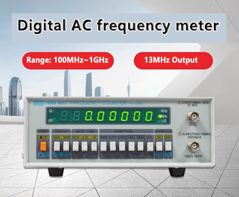 Medidor de frecuencia Resolución 100 MHz-1 GHz 100 Hz 1 KHz 10 KHz Canal dual Pantalla LED de 8 dígitos Mide la frecuencia de señales eléctricas 