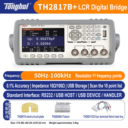 Tonghui TH2817B+ TH2817C+ LCR digital bridge tester Measurement Tool 50Hz-100kHz 10Ω/100Ω USB Storage