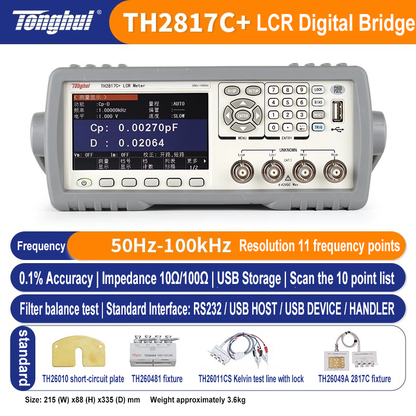 Tonghui TH2817B+ TH2817C+ LCR digital bridge tester Measurement Tool 50Hz-100kHz 10Ω/100Ω USB Storage