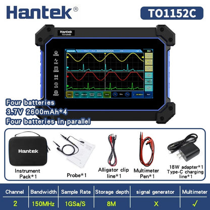 Hantek portable Handheld Touch Screen 2-channels Digital Oscilloscope TO1152C TO1202C TO1252C 150MHz 200MHz 250MHz with Multimeter function
