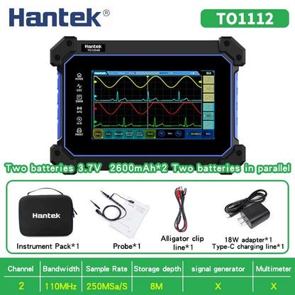 Hantek Full Touch Screen Digital Oscilloscope TO1112 TO1112C TO1112D portable 110Mhz 2-ch + Multimeter +Signal Generator 25 MHz Signal Source