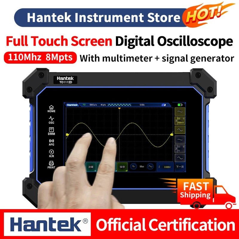 Hantek Full Touch Screen Digital Oscilloscope TO1112 TO1112C TO1112D portable 110Mhz 2-ch + Multimeter +Signal Generator 25 MHz Signal Source