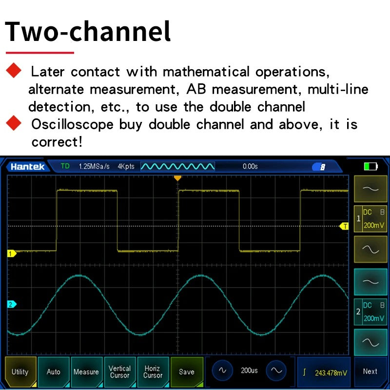 Hantek Full Touch Screen Digital Oscilloscope TO1112 TO1112C TO1112D portable 110Mhz 2-ch + Multimeter +Signal Generator 25 MHz Signal Source