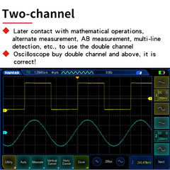 Osciloscopio digital Hantek con pantalla táctil completa TO1112, TO1112C, TO1112D, portátil, 110 MHz, 2 canales, multímetro y generador de señales, fuente de señal de 25 MHz. 