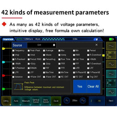 Osciloscopio digital Hantek con pantalla táctil completa TO1112, TO1112C, TO1112D, portátil, 110 MHz, 2 canales, multímetro y generador de señales, fuente de señal de 25 MHz. 