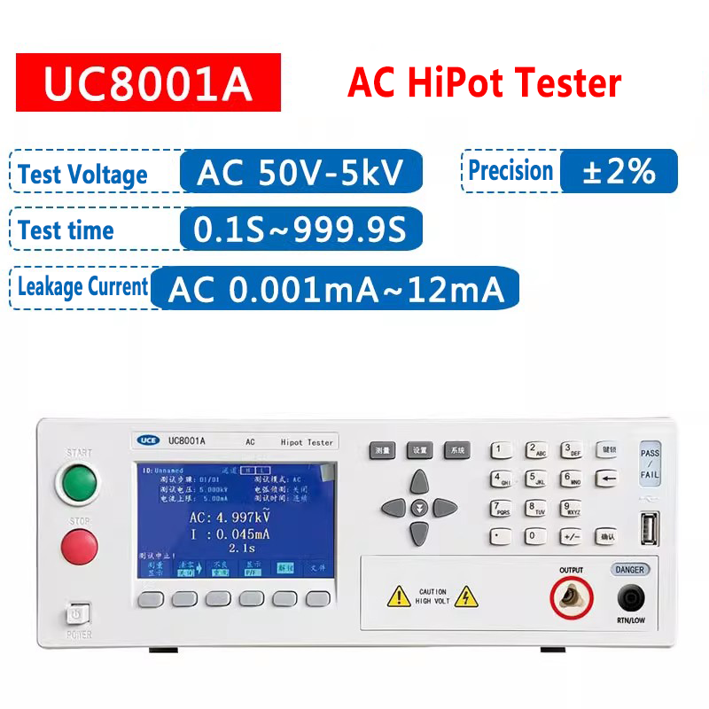Probador de tensión de resistencia Hipot CA VCC VPrecisión ±2 % CA 50 V ~ 5 kV CC 50 V ~ 6 kVCorriente de fuga CA 12 mA CC 5 mA 