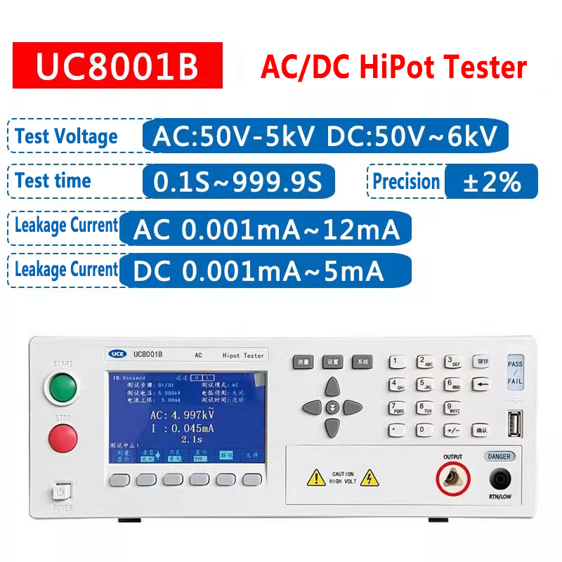 Withstand Voltage Hipot Tester ACV DCV Accuracy ±2% AC 50V ~ 5kV DC 50V ~ 6kV Leakage Current AC 12mA DC 5mA