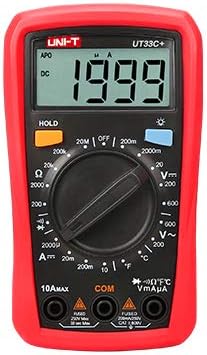 Multimètre numérique de poche UNI-T UT33C+, affichage 2 000 points, sécurité CAT II 600 V, sélection automatique de plage, résistance aux chutes de 2 m, avec rétroéclairage, sonde de température et test de diodes.