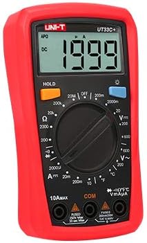 Multimètre numérique de poche UNI-T UT33C+, affichage 2 000 points, sécurité CAT II 600 V, sélection automatique de plage, résistance aux chutes de 2 m, avec rétroéclairage, sonde de température et test de diodes.