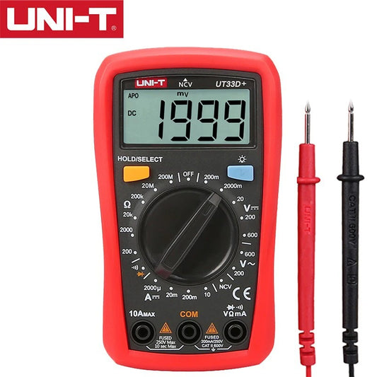 UNI-T UT33D+ Pocket Digital Multimeter, 2000 Count Display, CAT II 600V Safety, Auto/Manual Ranging, 2m Drop Proof, with Backlight, NCV & Temperature Probe