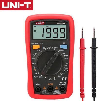 Multimètre numérique de poche UNI-T UT33B+, affichage 2 000 points, sécurité CAT II 600 V, sélection automatique de plage, résistance aux chutes de 2 m, avec rétroéclairage et test de diode (sans sonde de température)