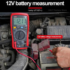 UNI-T UT107+ Automotive Multimeter, 6000 Counts, True RMS, CAT III 600V, 100mF Capacitance, RPM/DWELL/Pulse Width, 12V Battery Test