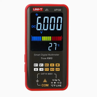 Multimètre numérique intelligent UNI-T UT122 avec écran couleur, sélection automatique de plage, détection NCV, mesure de température et de fréquence, sécurité CAT III 600 V