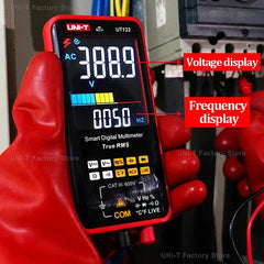 Multímetro digital UNI-T UT122 con rango automático, detección de velocidad de conducción sin contacto (NCV), medición de temperatura y frecuencia, seguridad CAT III 600 V