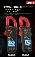 Pinza amperimétrica digital UNI-T UT200B+, 600 A CA, verdadero valor eficaz, 600 V CA/CC, capacitancia de 1 mF, prueba de cable con tensión, rango automático, CAT III 600 V