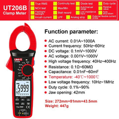 UNI-T UT206B Digital Clamp Meter, 6000 Counts, True RMS, LPF/LoZ/Temp/Flex Probe, 1000V CAT III/600V CAT IV, for Industrial & Electrical Testing