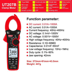 UNI-T UT206B Digital Clamp Meter, 6000 Counts, True RMS, LPF/LoZ/Temp/Flex Probe, 1000V CAT III/600V CAT IV, for Industrial & Electrical Testing