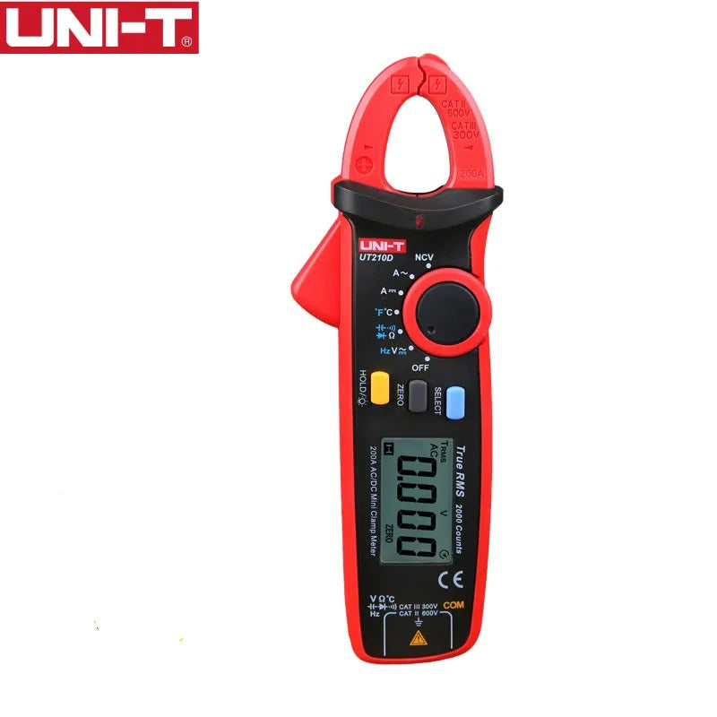 UNI-T UT210D Digital Clamp Meter, TRMS AC/DC Current/Voltage, NCV Detection, 17mm Jaw, 1999 Count Display, for Tight Space Measurements