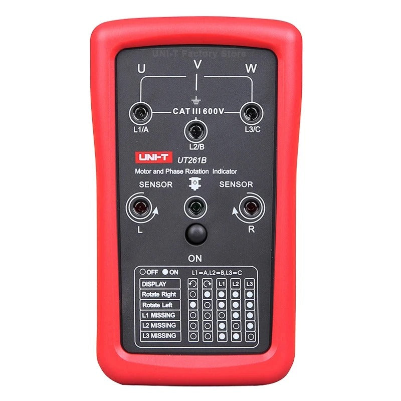 Comprobador de secuencia de fases y rotación de motores UNI-T UT261B, 40 V~690 V CA, 15 Hz~400 Hz, detección sin contacto, indicadores LED, para mantenimiento eléctrico y de motores