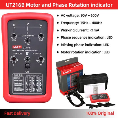 Testeur de séquence de phases et de rotation de moteur UNI-T UT261B, 40 V~690 V CA, 15 Hz~400 Hz, détection sans contact, indicateurs LED, pour la maintenance électrique et moteur