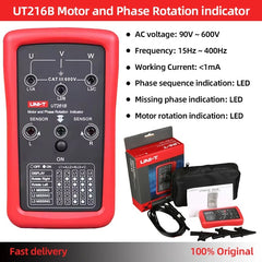 Comprobador de secuencia de fases y rotación de motores UNI-T UT261B, 40 V~690 V CA, 15 Hz~400 Hz, detección sin contacto, indicadores LED, para mantenimiento eléctrico y de motores
