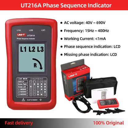 Testeur de séquence de phases et de rotation de moteur UNI-T UT261B, 40 V~690 V CA, 15 Hz~400 Hz, détection sans contact, indicateurs LED, pour la maintenance électrique et moteur