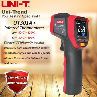 UNI-T UT301A+ Infrared Thermometer, -32°C~420°C, 12:1 D:S Ratio, Adjustable Emissivity, Color LCD, Data Logging