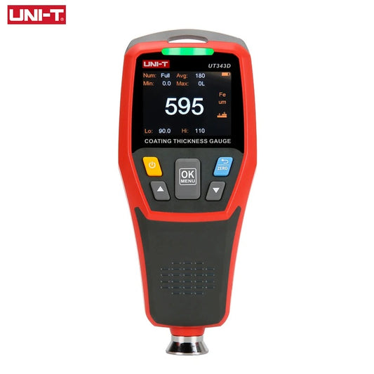 UNI-T UT343D Coating Thickness Gauge, FE/NFE 0-1250μm, USB Data Transfer, Auto Rotation Screen, 500 Data Storage, for Automotive/Manufacturing, Red & Gray