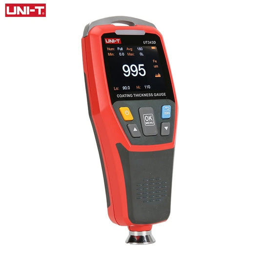 UNI-T UT343D Coating Thickness Gauge, FE/NFE 0-1250μm, USB Data Transfer, Auto Rotation Screen, 500 Data Storage, for Automotive/Manufacturing, Red & Gray