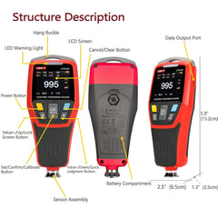 Jauge d'épaisseur de revêtement UNI-T UT343D, FE/NFE 0-1 250 μm, transfert de données USB, stockage de 500 données