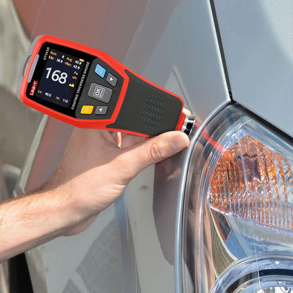 Medidor de espesor de revestimiento UNI-T UT343D, FE/NFE 0-1250 μm, transferencia de datos USB, pantalla con rotación automática, almacenamiento de 500 datos, para automoción/fabricación, rojo y gris