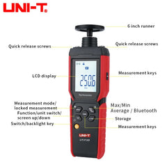 UNI-T UT372D Tachometer, 1-99,999 RPM, Non-Contact & Contact Measurement, Bluetooth Data Transfer, 10 Data Storage, for Motor & Shaft Speed Testing