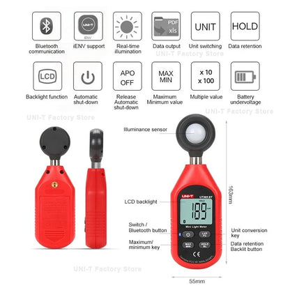 UNI-T UT383BT Light Meter, 0~199,999Lux, 1Lux Resolution, Bluetooth App Sync, 500ms Sampling, for Lab & Industrial Illuminance Testing