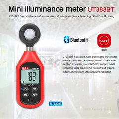 Fotómetro UNI-T UT383BT, 0~199.999 lux, resolución de 1 lux, sincronización con aplicación Bluetooth, muestreo de 500 ms, para pruebas de iluminancia en laboratorios e industrias.