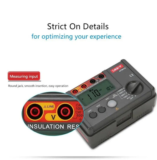 UNI-T UT501A Insulation Resistance Tester, 100V/250V/500V/1000V, 0.00MΩ~20.0GΩ, LCD Backlight, Auto Discharge, for Electrical Safety Testing