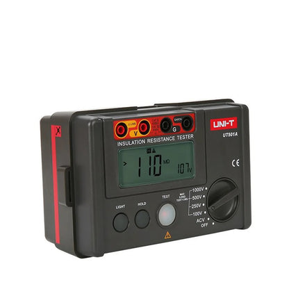 Testeur de résistance d'isolement UNI-T UT501A, 100 V/250 V/500 V/1 000 V, 0,00 MΩ à 20,0 GΩ, rétroéclairage LCD, décharge automatique, pour tests de sécurité électrique