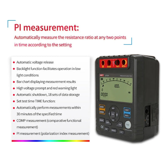 UNI-T UT511 Insulation Resistance Tester, 1000V DC/750V AC, 9999 Count Display, CAT III 600V Safety, for Electrical Maintenance & Safety Testing