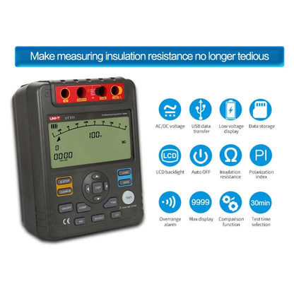 Testeur de résistance d'isolement UNI-T UT511, 1 000 V CC/750 V CA, affichage 9 999 points, sécurité CAT III 600 V, pour la maintenance électrique et les tests de sécurité
