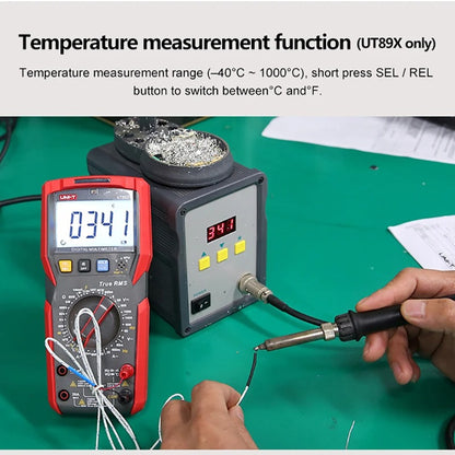 Multimètre numérique True RMS UNI-T UT89XD, affichage 6 000 points, détection de ligne zéro NCV, test LED et température, 1 000 V CA/CC, outil d'électricien professionnel