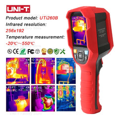 Imageur thermique infrarouge UNI-T UTi260B, -20 °C à 550 °C, résolution IR 256 x 192, 7 palettes, IP65, résistant aux chutes de 2 m, analyse logicielle PC pour applications industrielles et CVC