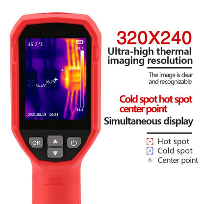 Cámara termográfica infrarroja UNI-T UTi120S, -20 °C a 400 °C, resolución IR de 120 x 90, LED/láser/alarma, IP54, batería de 3,7 V y 2600 mAh, software para PC para sistemas industriales y de climatización.