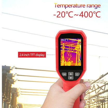 Cámara termográfica infrarroja UNI-T UTi120S, -20 °C a 400 °C, resolución IR de 120 x 90, LED/láser/alarma, IP54, batería de 3,7 V y 2600 mAh, software para PC para sistemas industriales y de climatización.