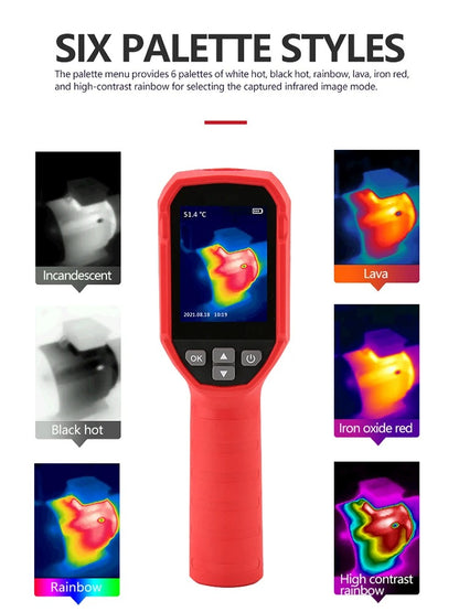 Cámara termográfica infrarroja UNI-T UTi120S, -20 °C a 400 °C, resolución IR de 120 x 90, LED/láser/alarma, IP54, batería de 3,7 V y 2600 mAh, software para PC para sistemas industriales y de climatización.